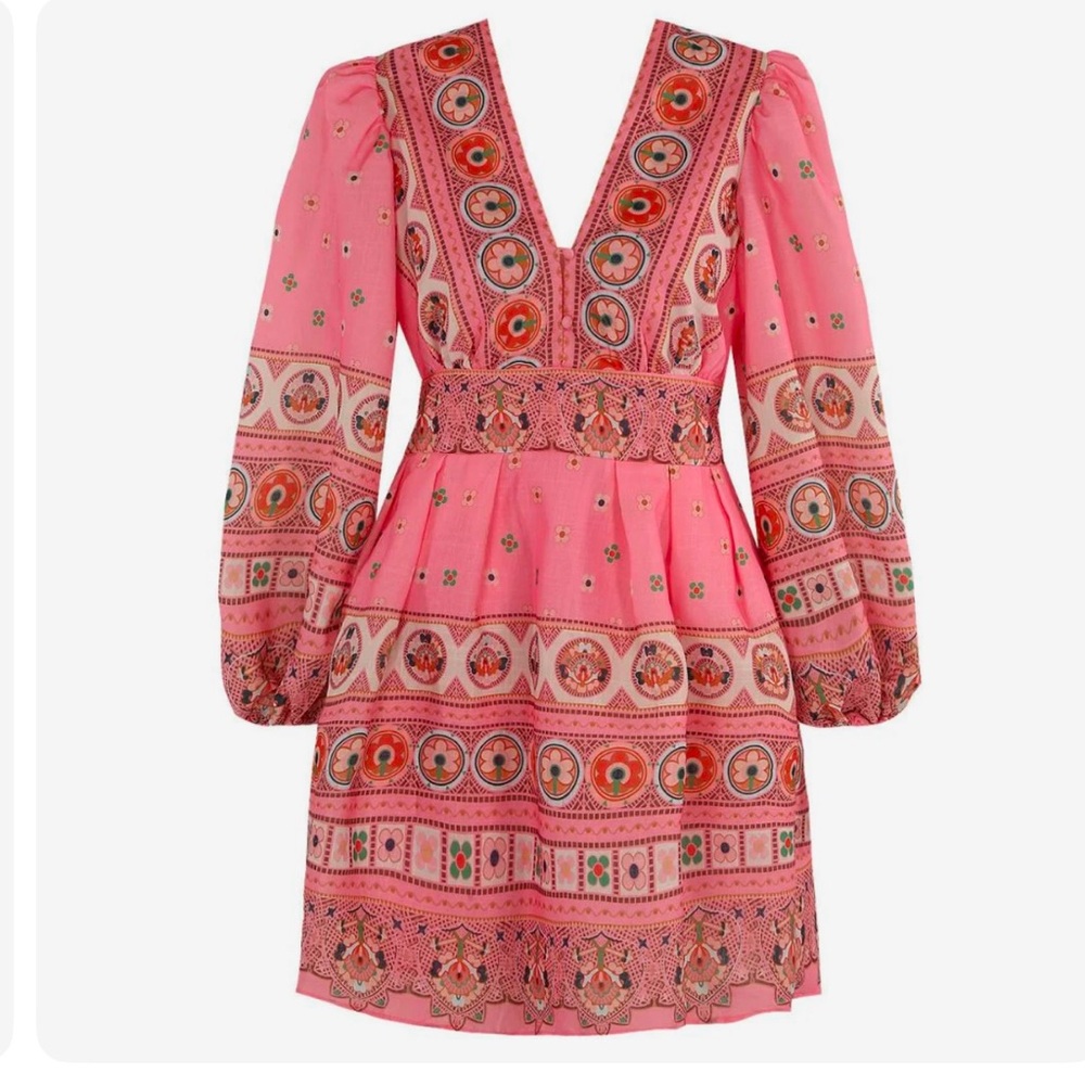 Georgia Tribal Mini Dress - pink and green Multicolor